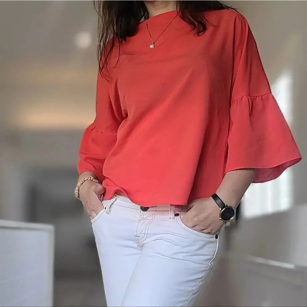 Banana Republic bow tie back bell sleeve blouse